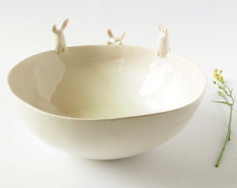 Ceramic Rabbit Bowl, Cute Animal Bowl, Unique Wedding Gift. Handmade in Italy