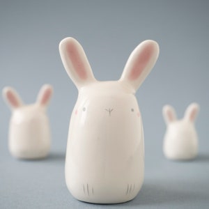 Ceramic White Bunny Figurine, A Cute Easter Bunny Handmade in Italy.