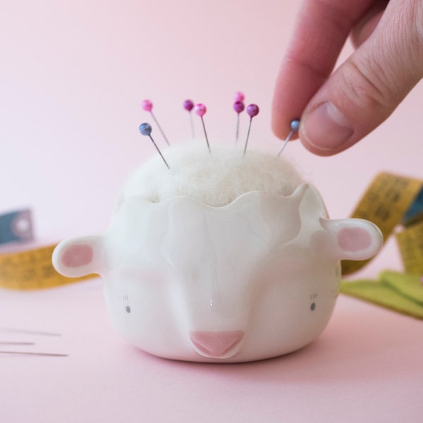 Sewing Pin Cushion Sheep shaped. Special Gift for Knitter, Sewer or Crochet Addicted. Handmade in Italy.