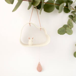 Hanging Cloud Mobile, Bunny Baby Mobile. An Unique Baby Shower Gift. Handmade in Italy.