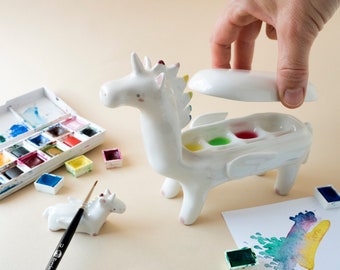 Ceramic Palette and Brush Rest, Unicorn the Lid is a