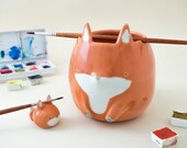 Paint Water Cup and Brushrest Fox shaped. Rinse Brush Bowl, Gift for Artist. Ceramic Handmade in Italy.