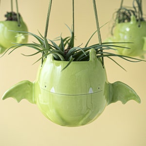 Flying Dragon Hanging Plant Holder. A Cute Dragon Hanging Vase in Ceramic. Handmade in Italy. Halloween Decoration.