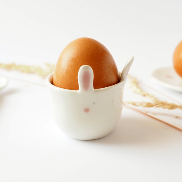 Ceramic Bunny Egg Cup, Handmade Animal Shape Cup, Holiday and Birthday Gift for Ceramic Lovers