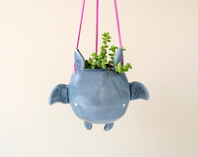 Hanging planter pottery hand carved handmade
