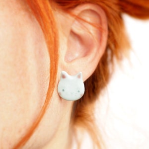 Ceramic Cat Stud Earrings. A Cute Cat Jewerly in Ceramic and Sterling Silver. Handmade in Italy.