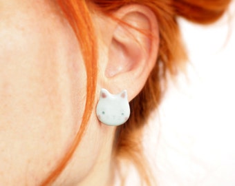 Ceramic Cat Stud Earrings. A Cute Cat Jewerly in Ceramic and Sterling Silver. Handmade in Italy.