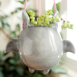 Flying Bat Hanging Plant Holder. A Cute Bat Hanging Vase in Ceramic. Handmade in Italy. Halloween Decoration. image 8