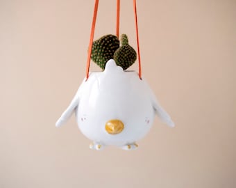 Flying Bird Hanging Plant Holder. A Cute Birdie Shaped Hanging Vase in Ceramic. Handmade in Italy.