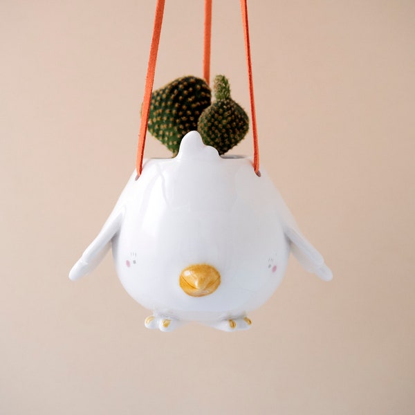 Flying Bird Hanging Plant Holder. A Cute Birdie Shaped Hanging Vase in Ceramic. Handmade in Italy.