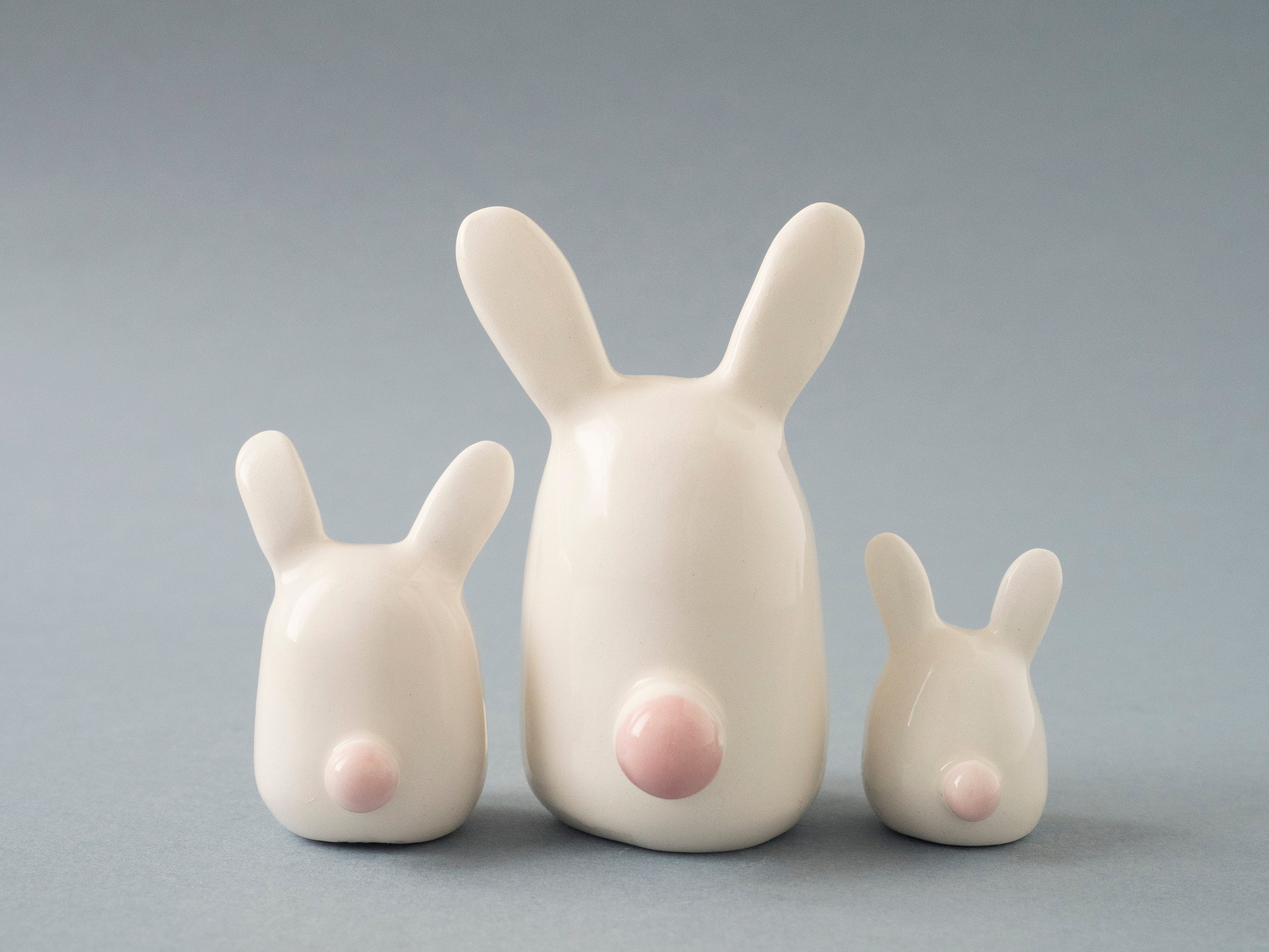 White Rabbit Figurines Handmade Ceramic Bunny Miniature Garden Decor Collectible 