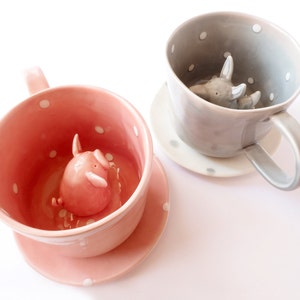 Tasse à café loup, tasse surprise loup, tasse animal mignonne, tasse animal cachée. Tasse peinte à la main. Fabriqué à la main en Italie image 6