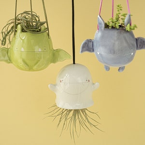 Ghost Hanging Air Plant Holder. A Cute Ghost Planter Pot in Ceramic. Handmade in Italy. Halloween Decoration. image 9