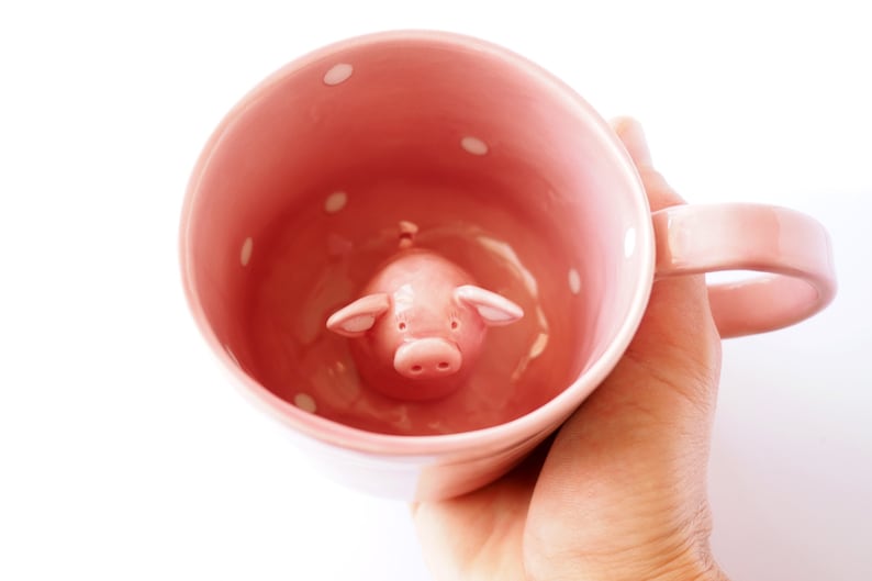 Pig Coffee Mug, Cute Hidden Animal Mug. Hand Painted Mug. Handmade in Italy image 1