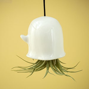 Ghost Hanging Air Plant Holder. A Cute Ghost Planter Pot in Ceramic. Handmade in Italy. Halloween Decoration. image 5