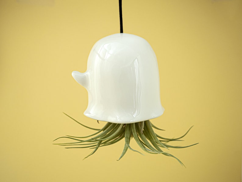 Ghost Hanging Air Plant Holder. A Cute Ghost Planter Pot in Ceramic. Handmade in Italy. Halloween Decoration. image 5