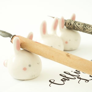 Calligraphy Kit Bunny shaped or Watercolor Set with Paintbrush rest and Ink pot, Handmade Ceramic. Kit or Single Item. Made in Italy. image 7