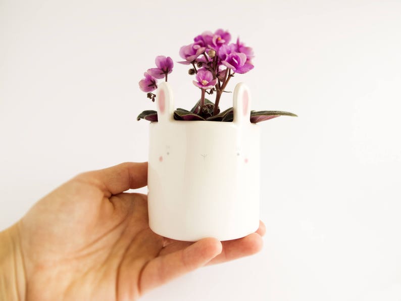 Sweet Bunny Planter Pot for Succulent, Cactus or Flower. Desk Planter Gift. Ceramic Handmade in Italy. image 5