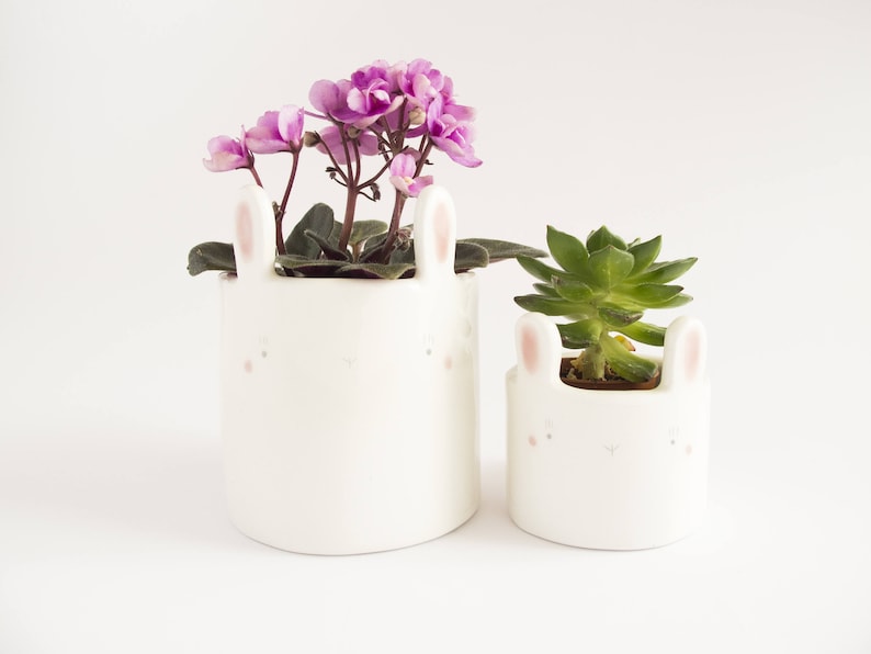 Sweet Bunny Planter Pot for Succulent, Cactus or Flower. Desk Planter Gift. Ceramic Handmade in Italy. image 4