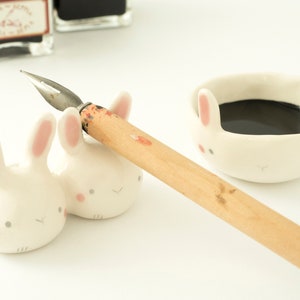 Calligraphy Kit Bunny shaped or Watercolor Set with Paintbrush rest and Ink pot, Handmade Ceramic. Kit or Single Item. Made in Italy. image 6