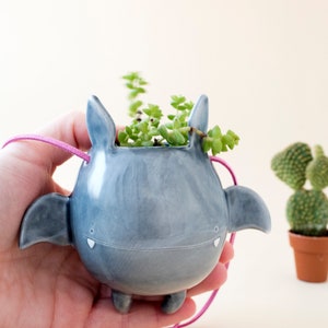 Flying Bat Hanging Plant Holder. A Cute Bat Hanging Vase in Ceramic. Handmade in Italy. Halloween Decoration. MEDIUM