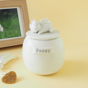 Urna para cenizas de mascotas personalizada. Una urna conmemorativa para mascotas pequeña personalizada o un pequeño obsequio de condolencias por la pérdida de una mascota. Cerámica hecha a mano en Italia