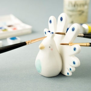 Ceramic Peacock Brush Rest. A Special Peacock Shaped Pen or Brush Rest, Handmade in Italy. image 6