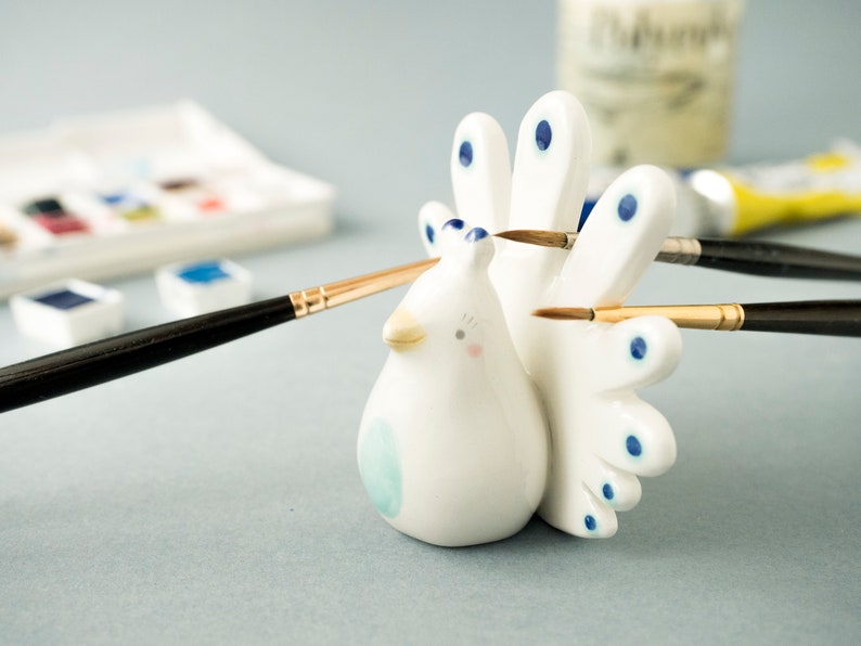 Ceramic Peacock Brush Rest. A Special Peacock Shaped Pen or Brush Rest, Handmade in Italy. image 6