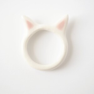 Ceramic Cat Ring, Cute Cat ring, White Kitty Ring, Handmade Jewerly, Valentines gift. image 4