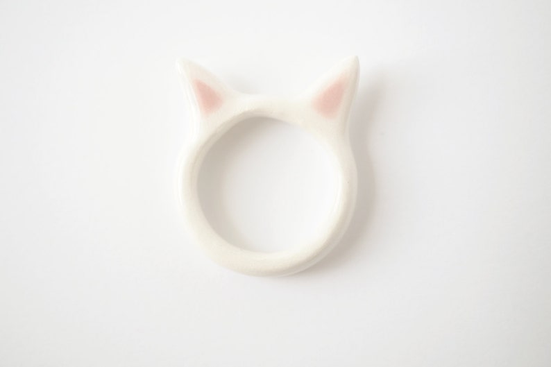 Ceramic Cat Ring, Cute Cat ring, White Kitty Ring, Handmade Jewerly, Valentines gift. image 4