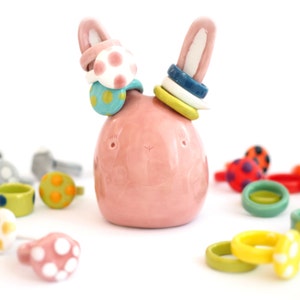 Bunny Ring Holder, Pink Ceramic Bunny to Hold Rings, Gift for Her. Made in Italy image 1