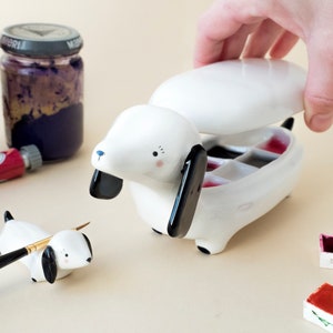 Ceramic painting palette and brush rest dog shaped