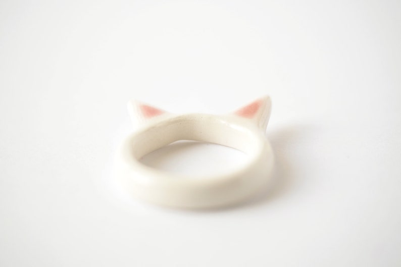 Ceramic Cat Ring, Cute Cat ring, White Kitty Ring, Handmade Jewerly, Valentines gift. image 5