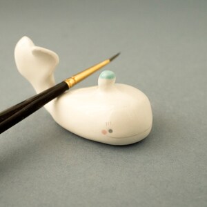 Calligraphy Ink Well and Brush Rest Whale Shaped. Gift for Artist. Kit or Single Item. Ceramic Handmade in Italy. image 8