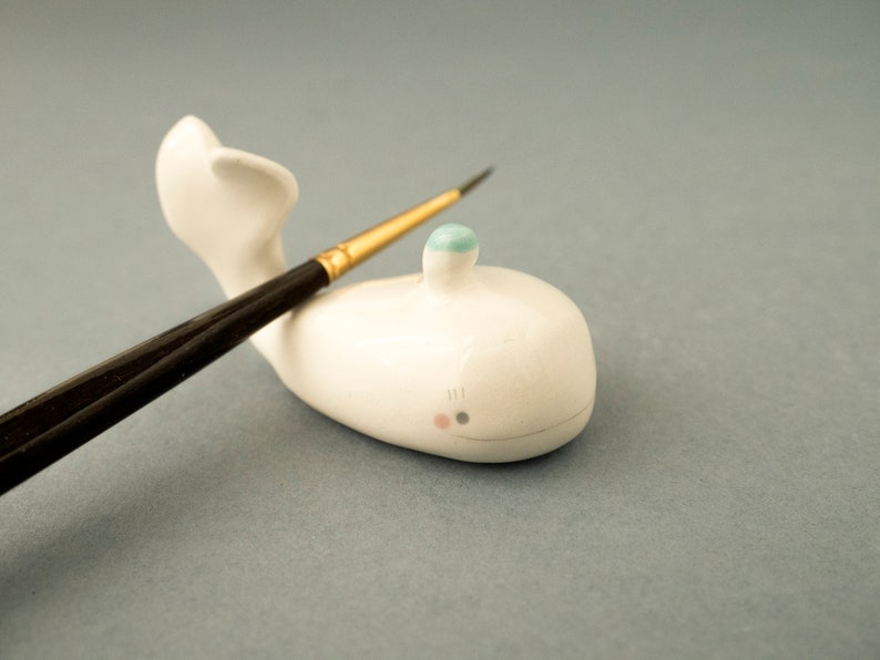 Calligraphy Ink Well and Brush Rest Whale Shaped. Gift for Artist. Kit or Single Item. Ceramic Handmade in Italy. image 8