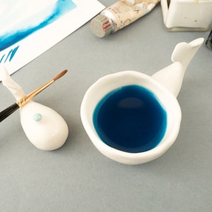 Calligraphy Ink Well and Brush Rest Whale Shaped. Gift for Artist. Kit or Single Item. Ceramic Handmade in Italy. image 4