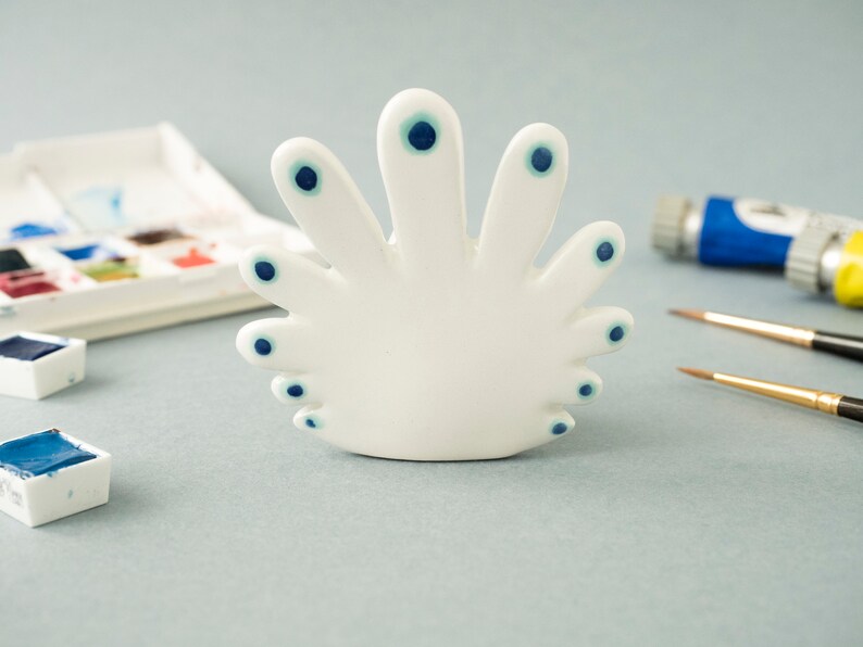 Ceramic Peacock Brush Rest. A Special Peacock Shaped Pen or Brush Rest, Handmade in Italy. image 3