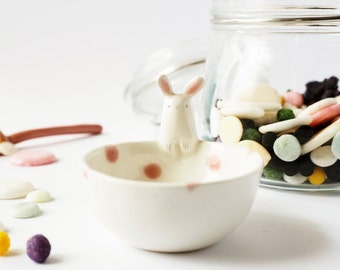 Cute Bunny bowl, Little Ceramic Animal Bowl, Ceramic Ring Dish, Cute Spice Rack. Made in Italy