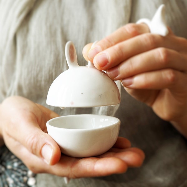 Ceramic Sugar Bowl Bunny Shaped. This Rabbit Shaped box is also a Cute Jewel Case. Handmade in Italy.