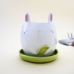 White Bunny Planter with Saucer. A Cute Plant Pot for Succulent to grow in. Kit or Single Item. Ceramic Handmade in Italy.