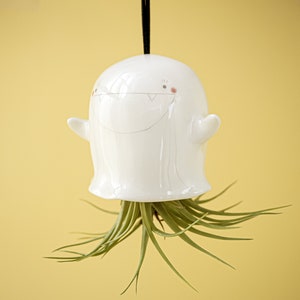 Ghost Hanging Air Plant Holder. A Cute Ghost Planter Pot in Ceramic. Handmade in Italy. Halloween Decoration. image 3