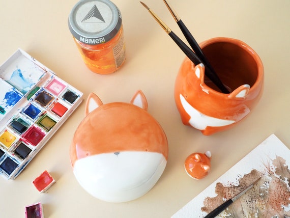 Ceramic Watercolor Palette and Brush Rest, Red Fox Face. the Palette Lid is  a Water Bowl for Brushes. Kit or Single Item Handmade in Italy. -  Hong  Kong