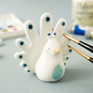 Ceramic Peacock Brush Rest. A Special Peacock Shaped Pen or Brush Rest, Handmade in Italy. image 1