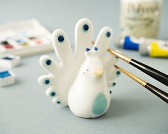 Ceramic Peacock Brush Rest. A Special Peacock Shaped Pen or Brush Rest, Handmade in Italy.