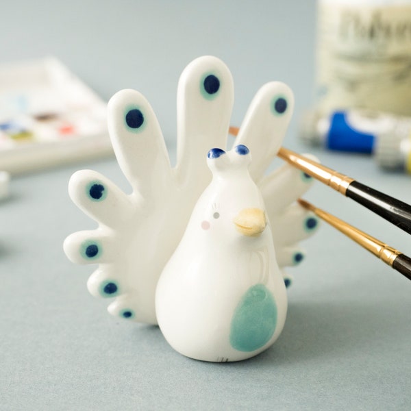 Ceramic Peacock Brush Rest. A Special Peacock Shaped Pen or Brush Rest, Handmade in Italy.
