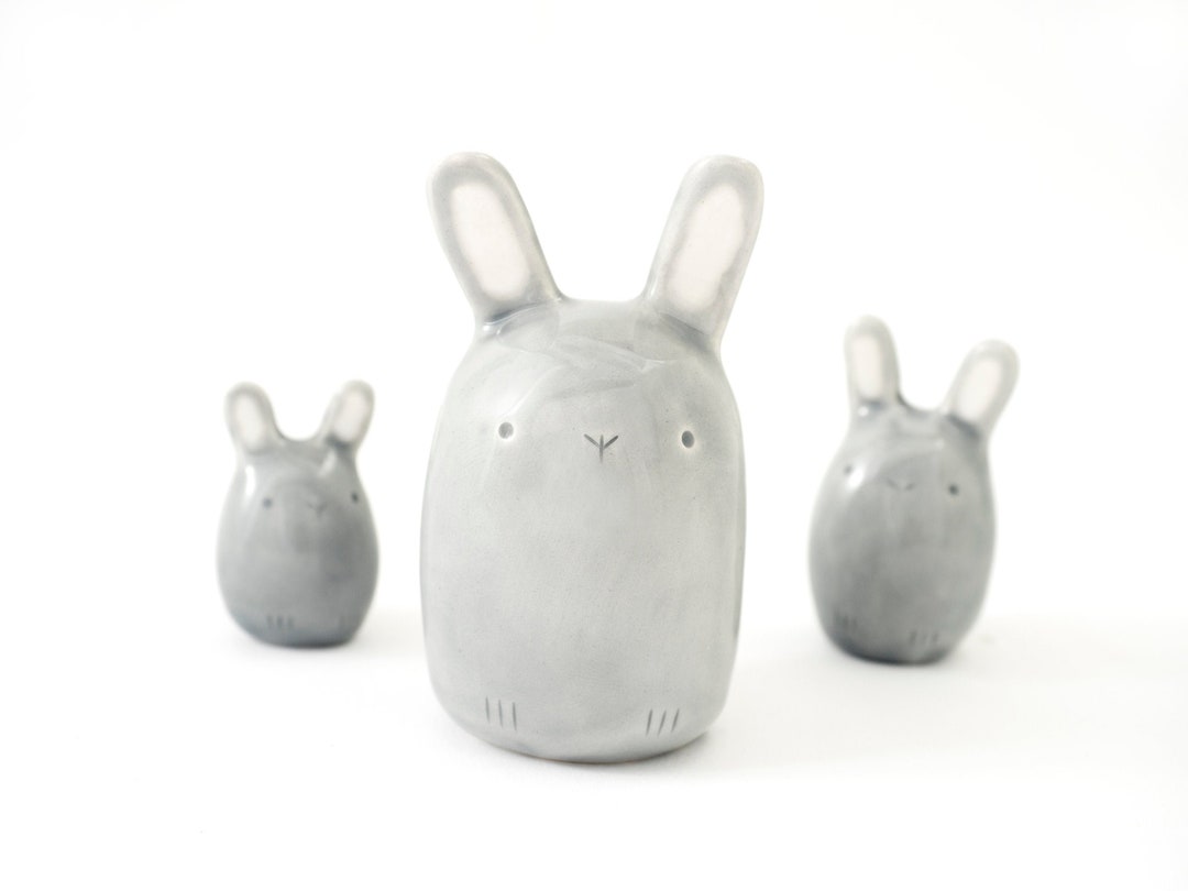 Ceramic Bunny Figurine, Rabbit Miniature. Pottery Animal Totem Handmade ...