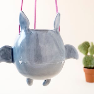 Flying Bat Hanging Plant Holder. A Cute Bat Hanging Vase in Ceramic. Handmade in Italy. Halloween Decoration. image 6