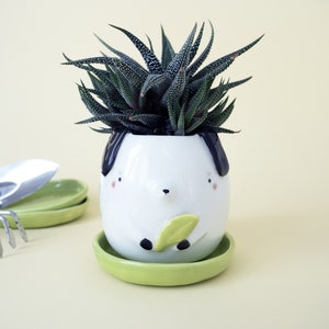 Little Dog Planter with Saucer. A Plant Pot, Doggie shaped, for Succulent. Kit or Single Item. Ceramic Handmade in Italy.