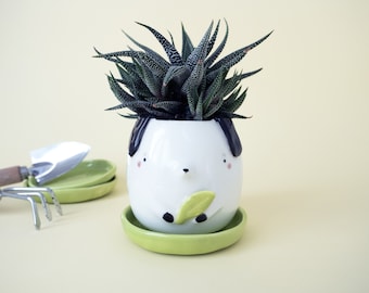 Little Dog Planter with Saucer. A Plant Pot, Doggie shaped, for Succulent. Kit or Single Item. Ceramic Handmade in Italy.