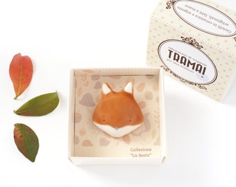 Ceramic Fox Pin Brooch, Perfect Gift for Woodland Animals Lovers, Handmade in Italy.